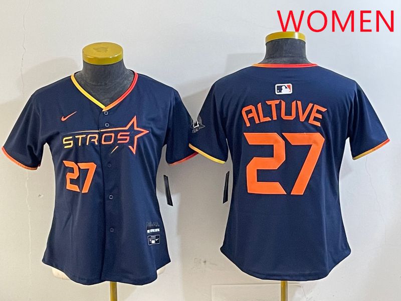 Women Houston Astros #27 Altuve Drak Blue Three generations Joint Name 2025 Nike MLB Jersey style 4105